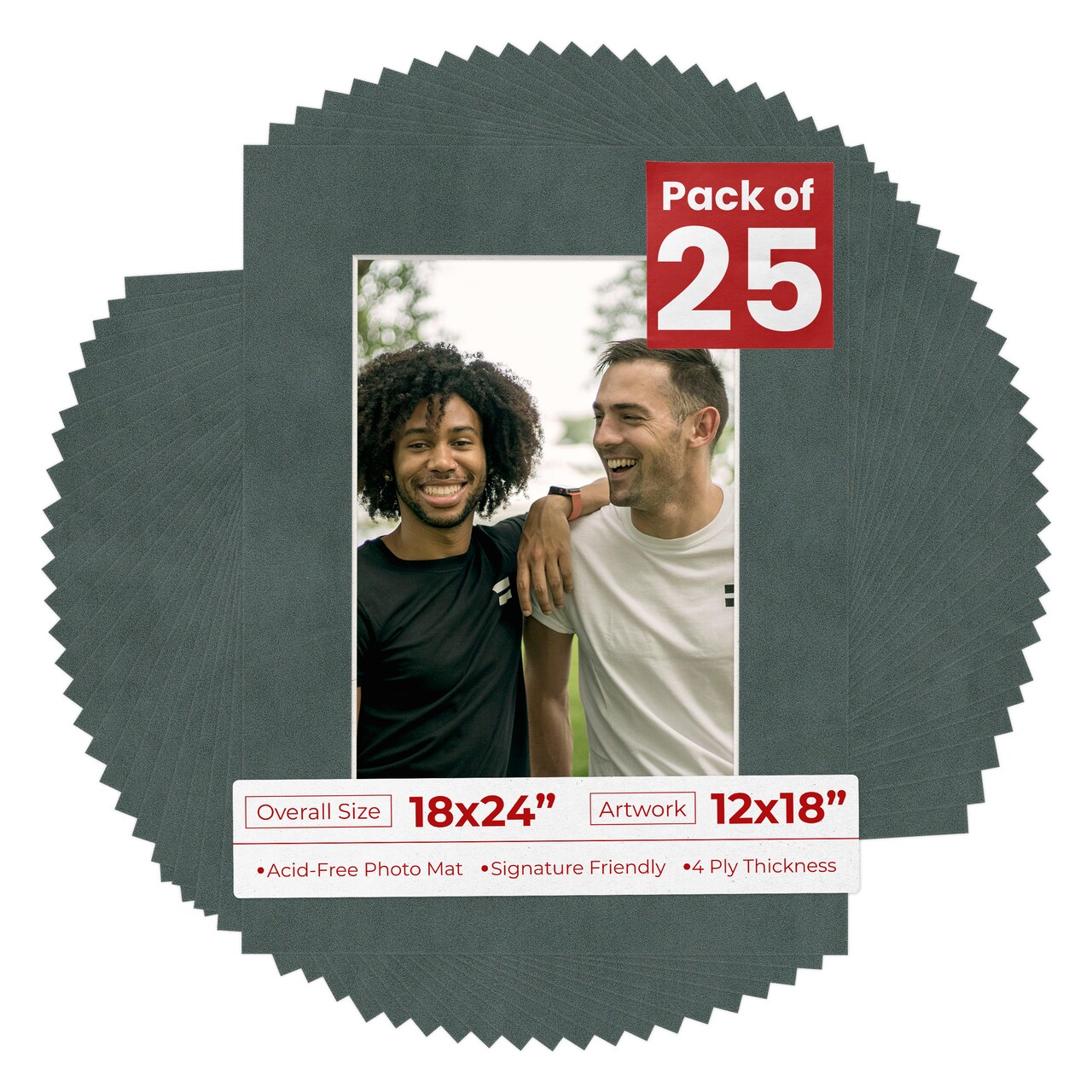 Dark Grey Suede Mat Board for 18x24 Frames - Fits 12x18 Photos